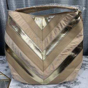 Imo Tan/Gold Large Tote, chevron pattern